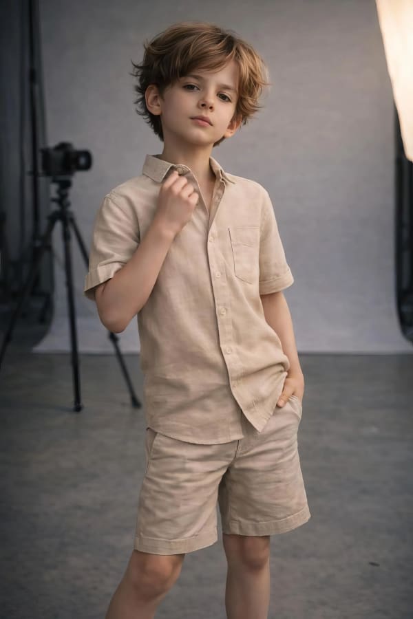 Boy standing in light clothes