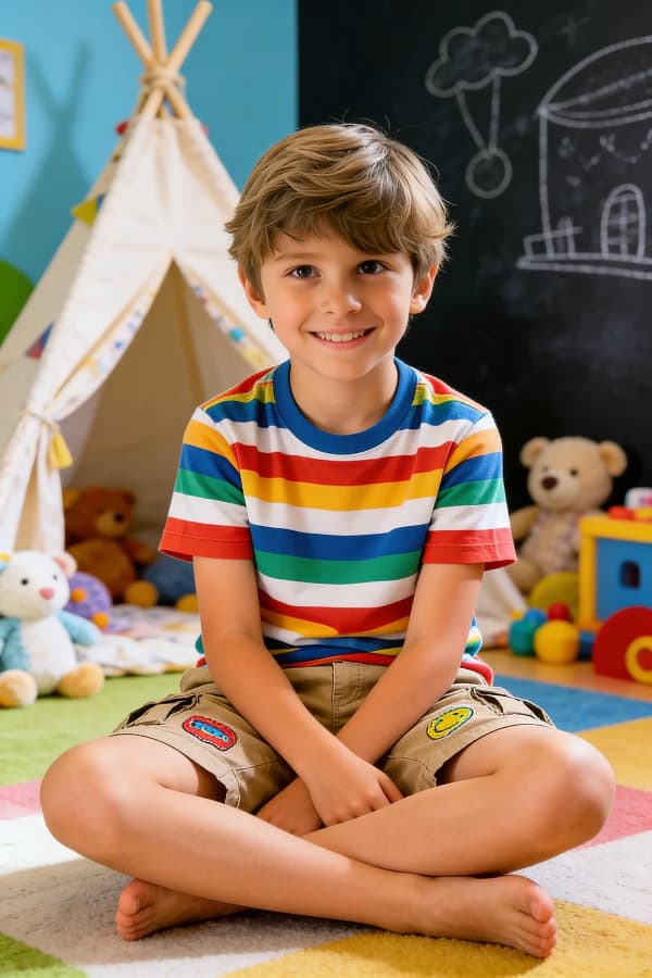 Boy sitting in playroom