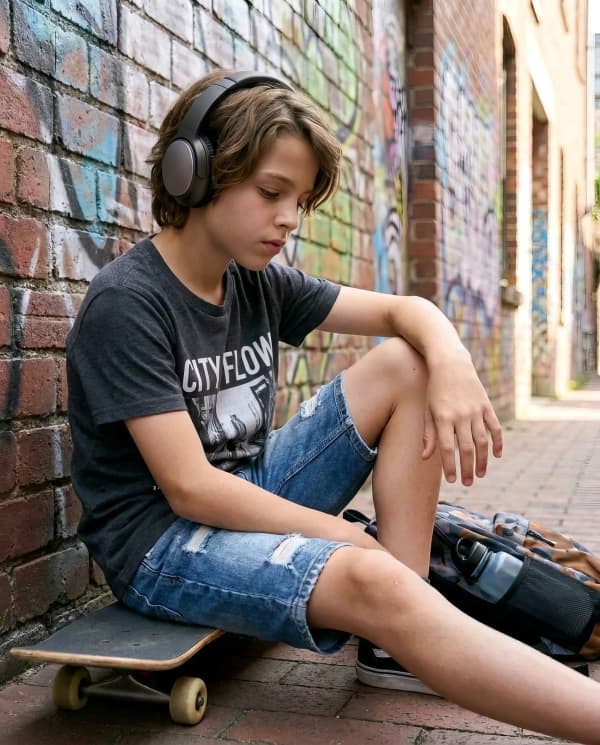 Boy tying roller skates