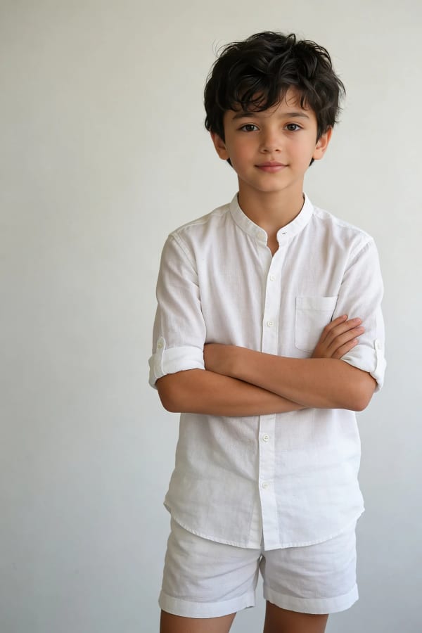 Boy in white outfit studio