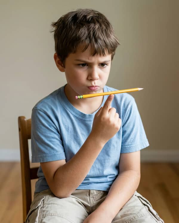 Boy holding pencil
