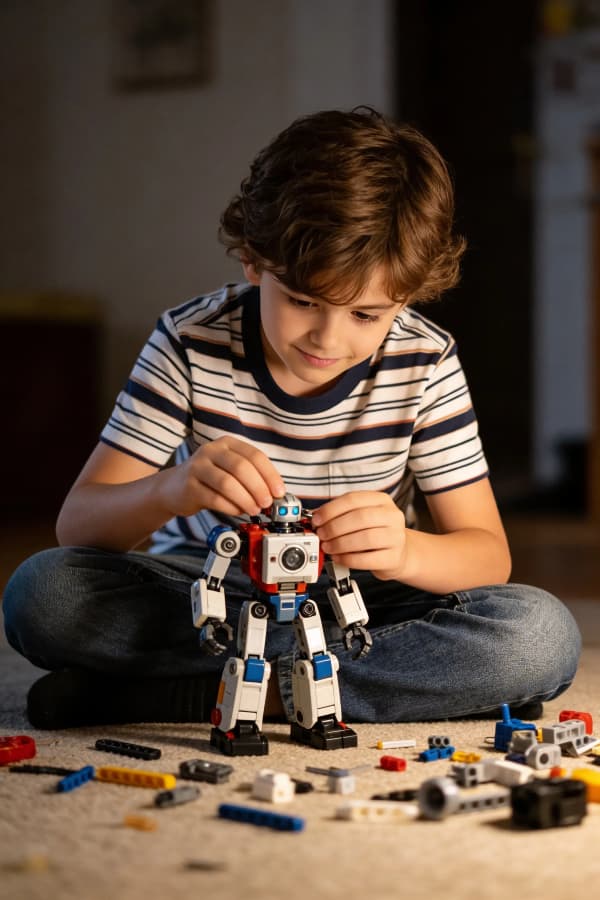 Boy playing with building blocks