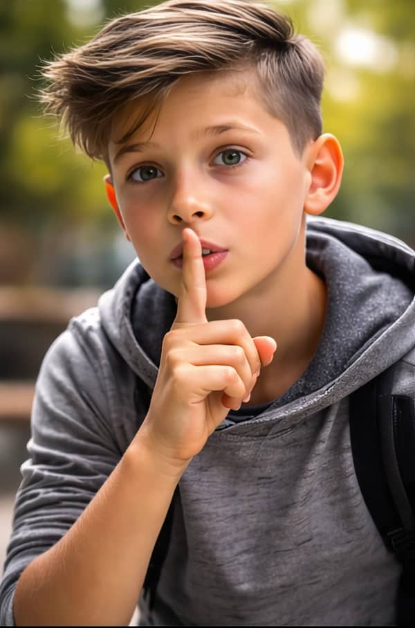 Boy putting finger on lips