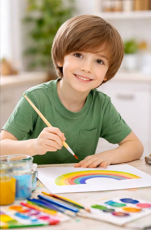 Boy drawing at desk