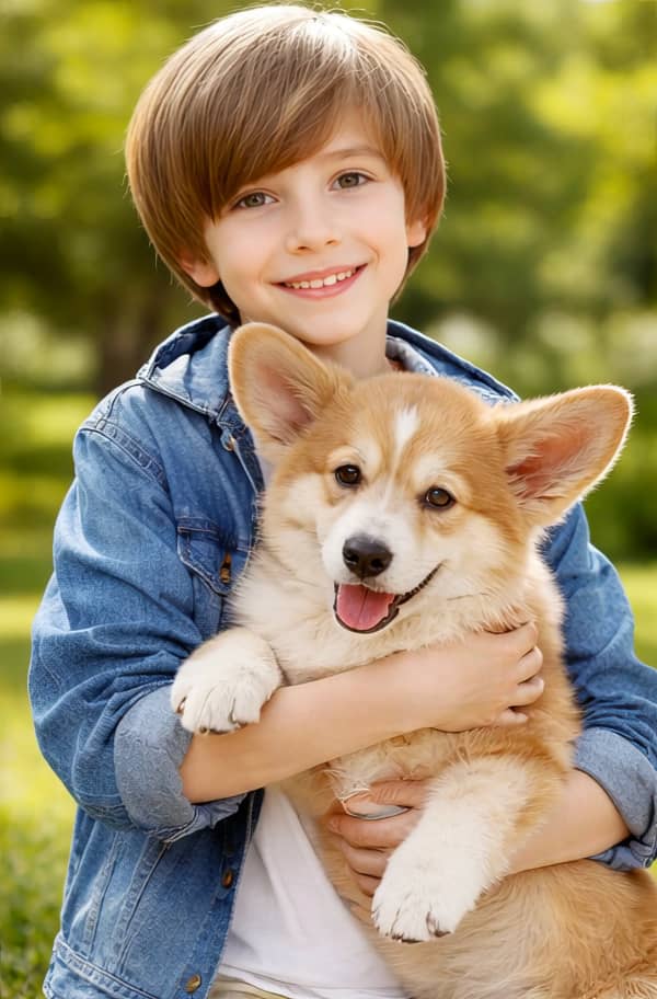 Boy holding dog