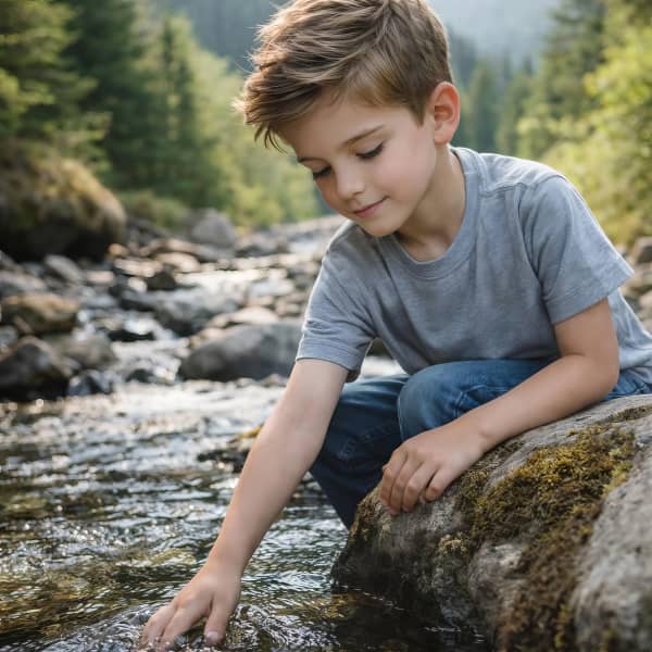 Boy playing in stream