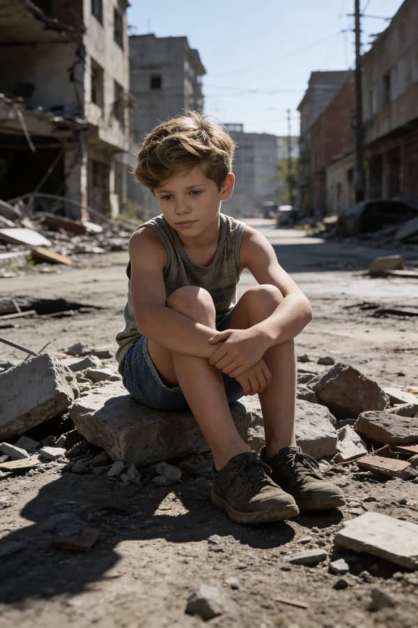 Boy in ruins