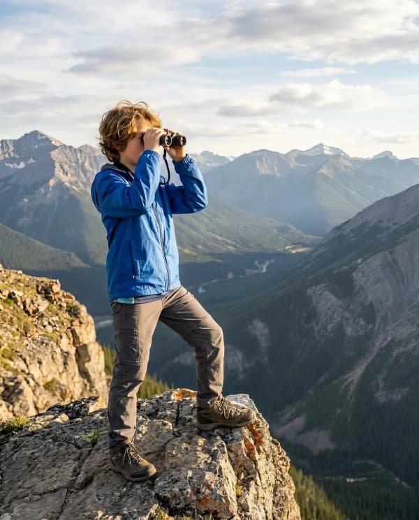 Boy on mountain peak