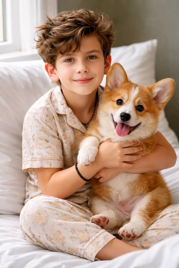 Boy hugging dog