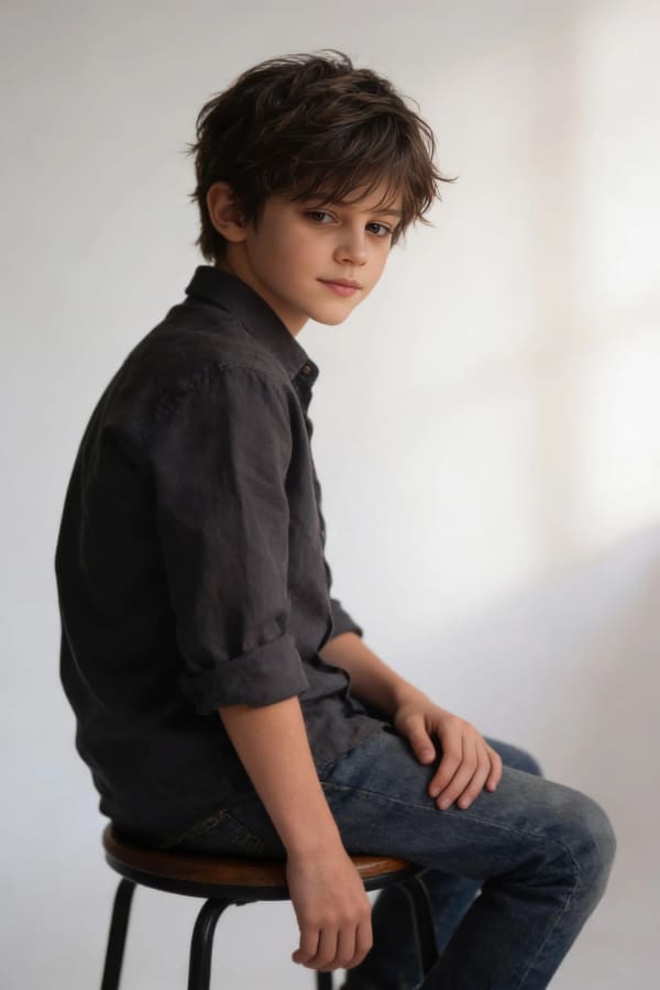 Boy sitting on stool