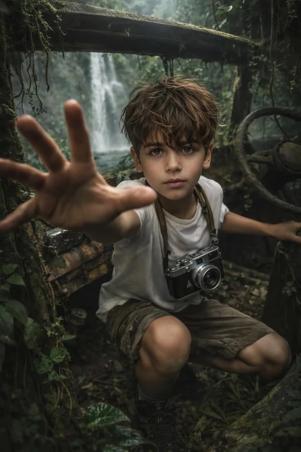Boy in magical forest