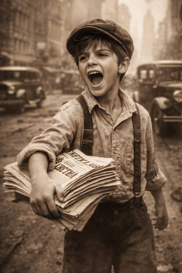 Vintage newsboy shouting