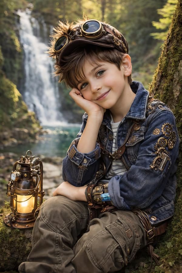 Boy in pirate hat on boat