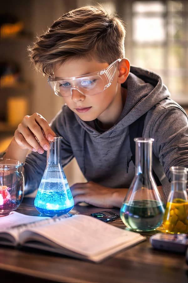 Boy doing science experiment