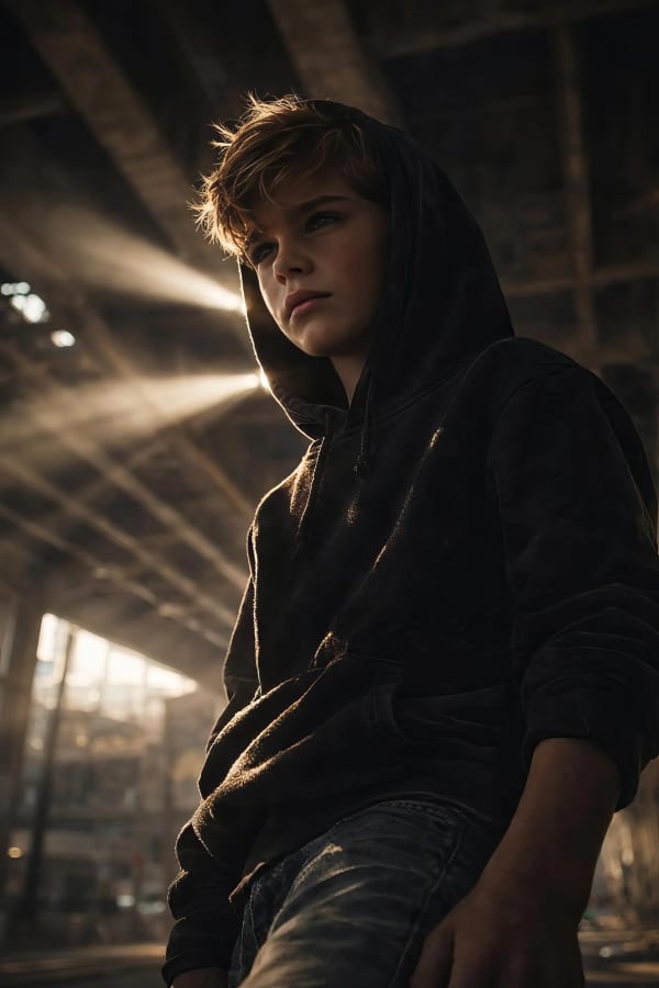 Boy in dark alley