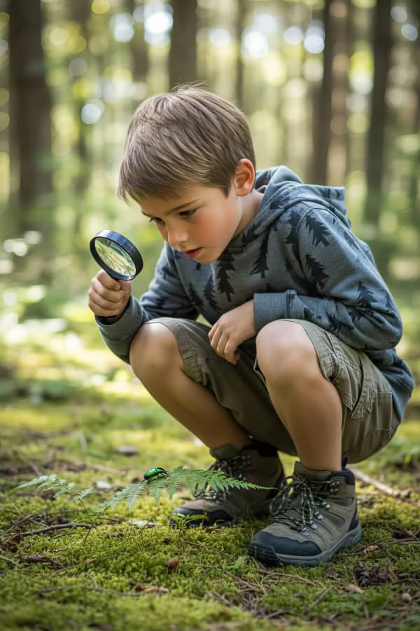 Boy with magnifying glass