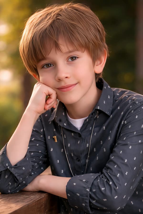 Boy Resting Face On Hand Pose In Studio