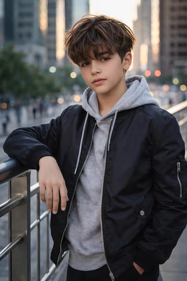 Boy standing on stairs