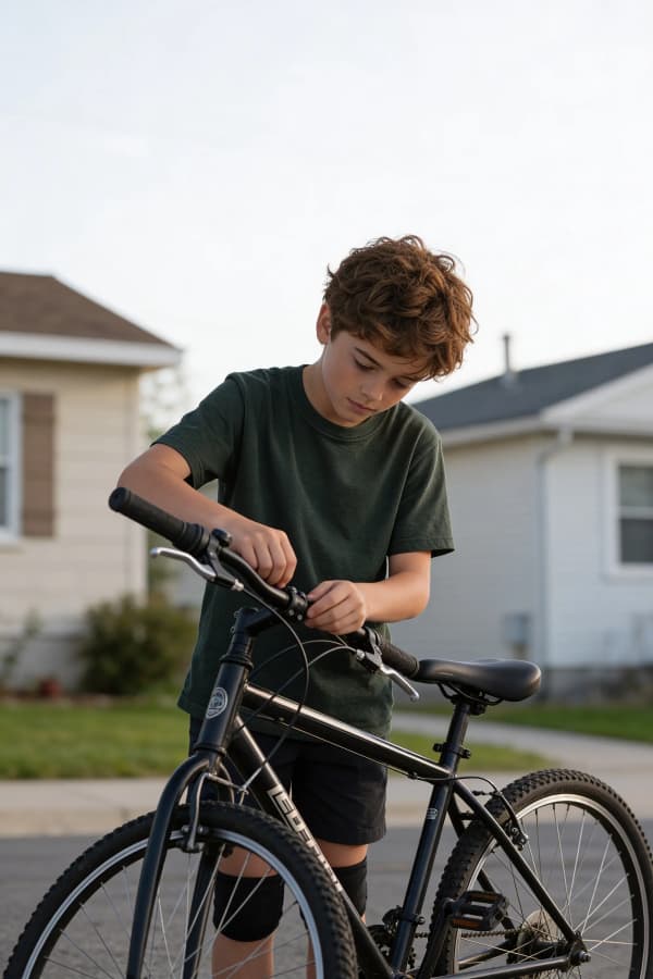 Boy riding bicycle