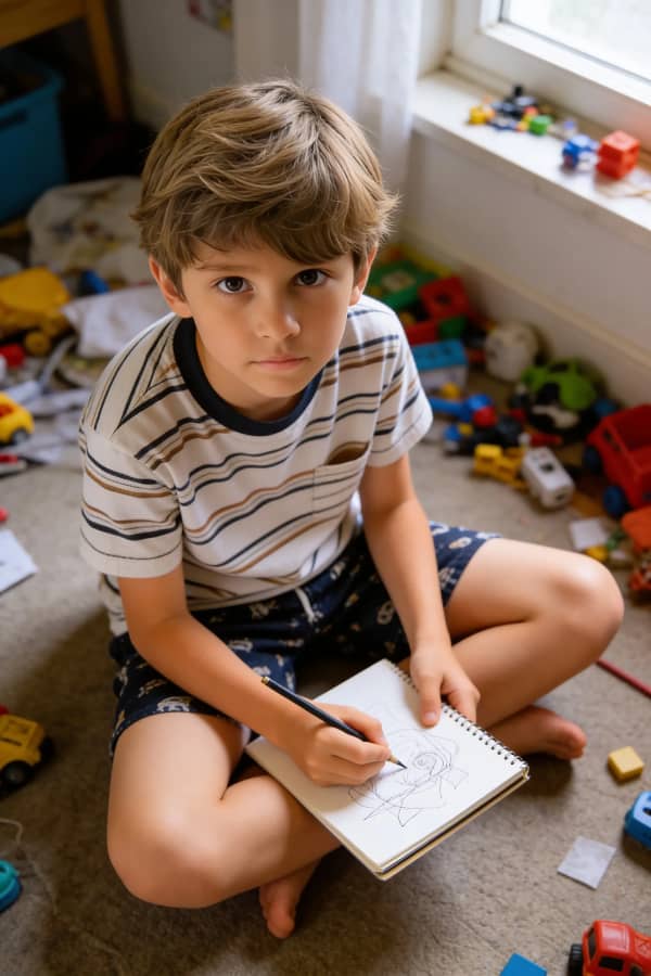 Boy drawing on floor