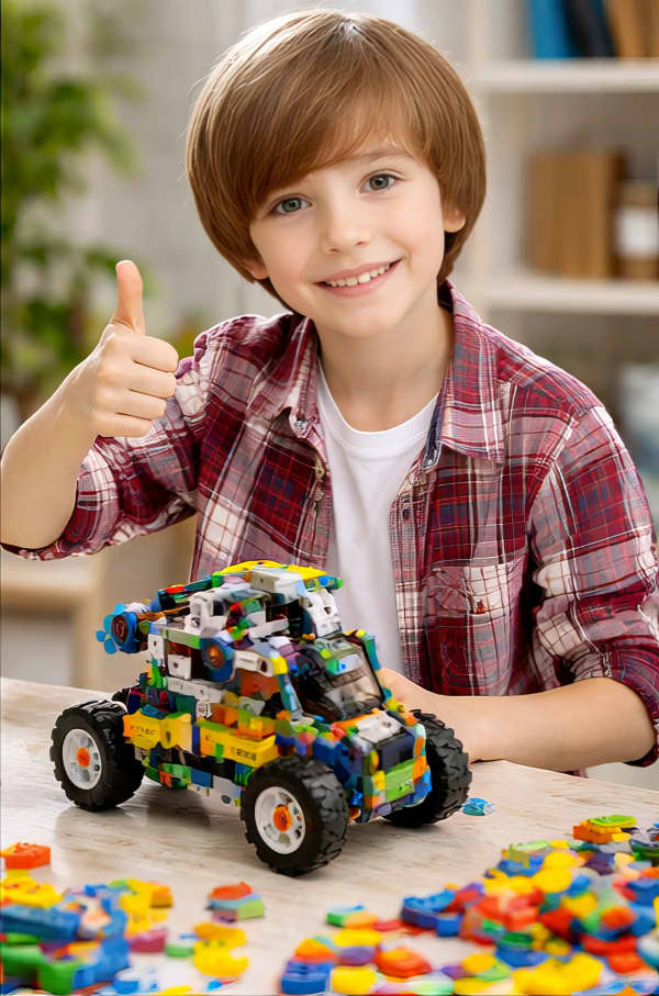Boy with toy car