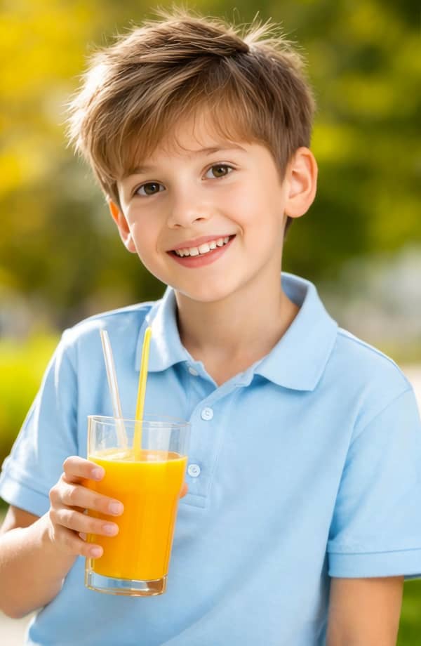 Boy drinking yellow juice