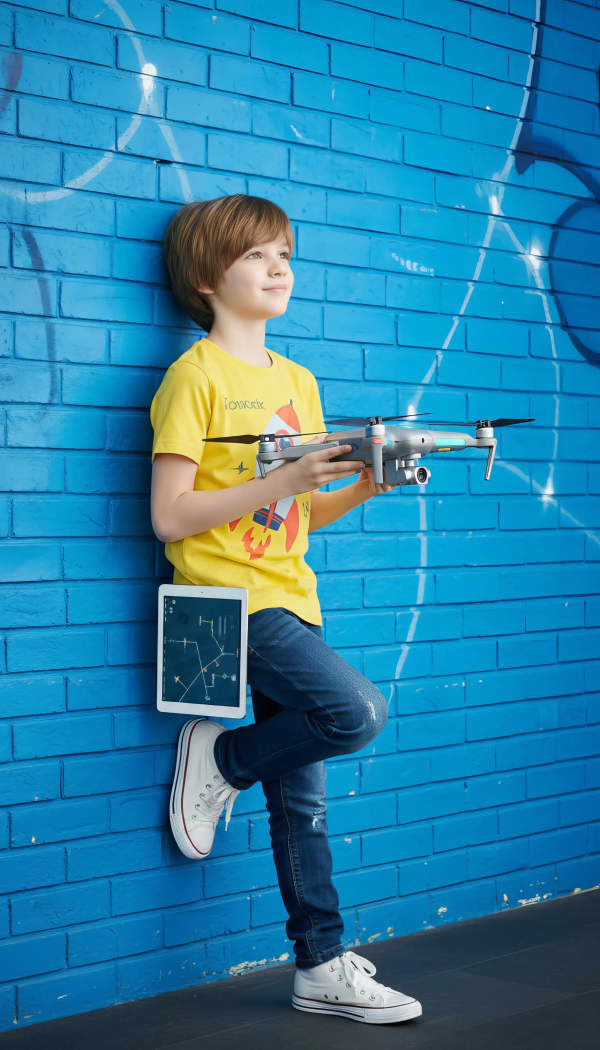 Boy Looking Down Standing Pose Indoors