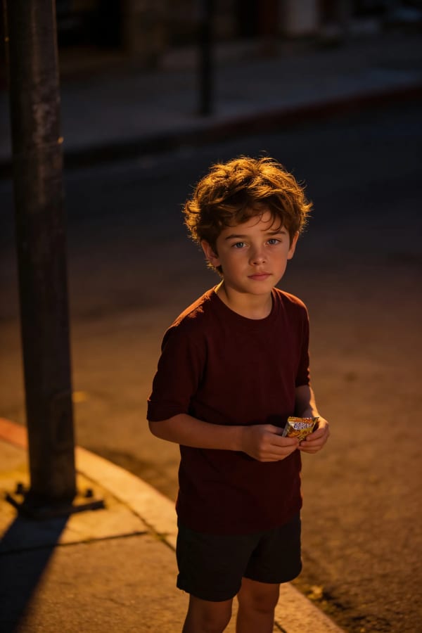 Boy under streetlamp