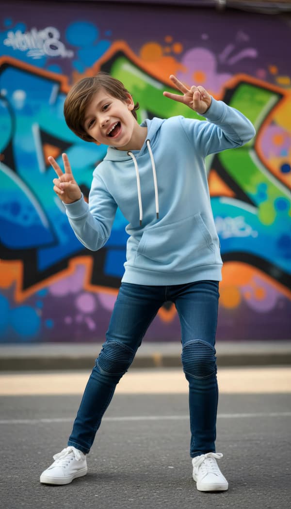 Boy Leaning Pose Against White Wall