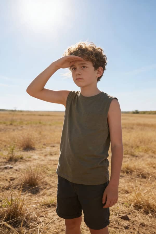 Boy in dry field