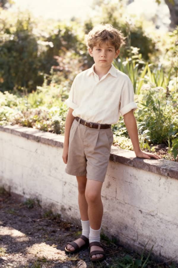 Boy walking by wall