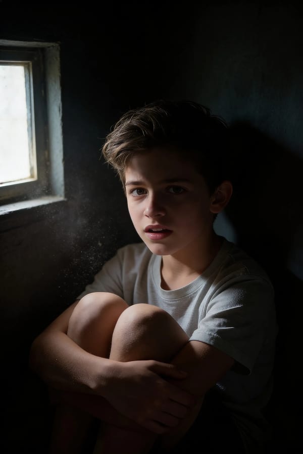 Boy sitting by window