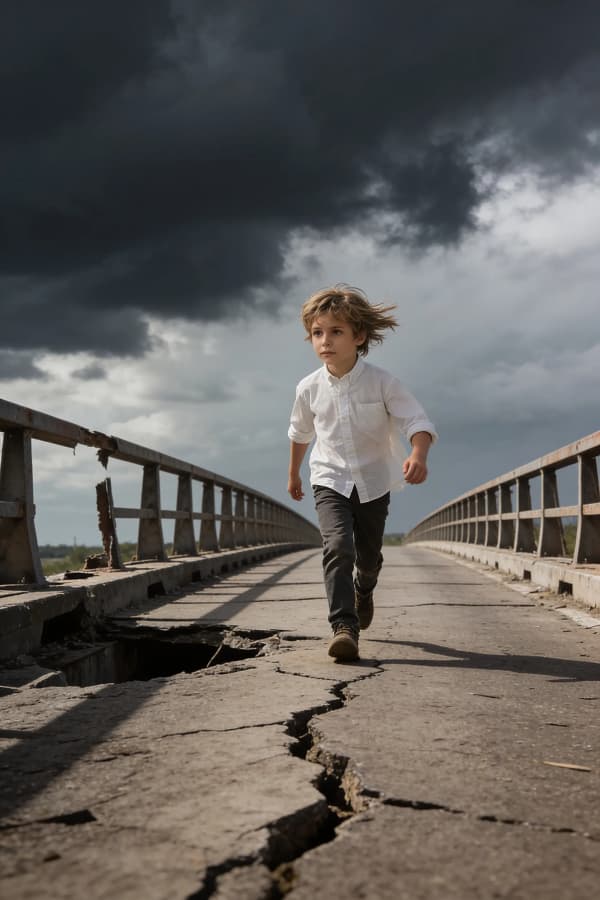 Boy on cracked earth