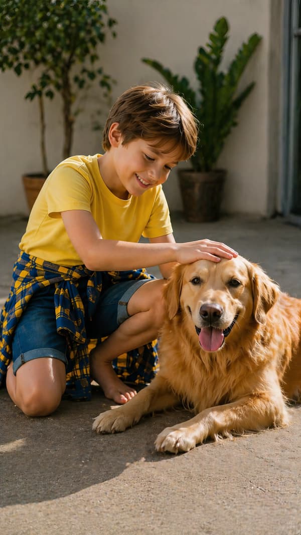 Boy sitting with dog