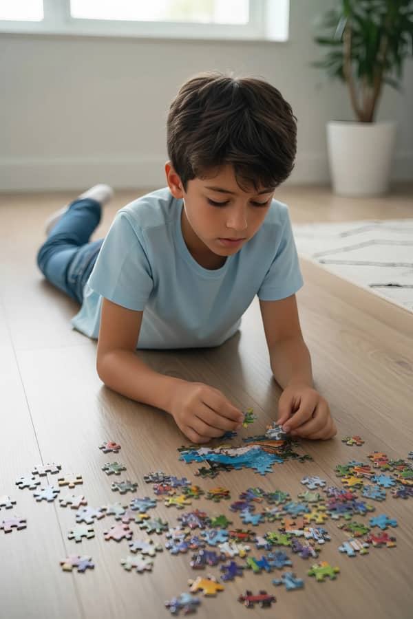 Boy doing puzzle