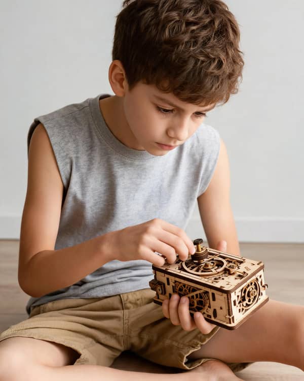 Boy playing with puzzle block