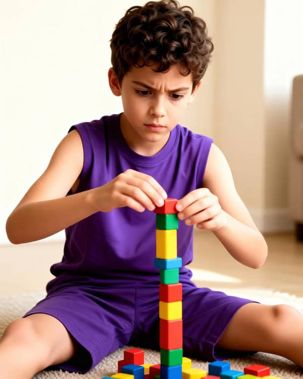 Boy playing with building blocks