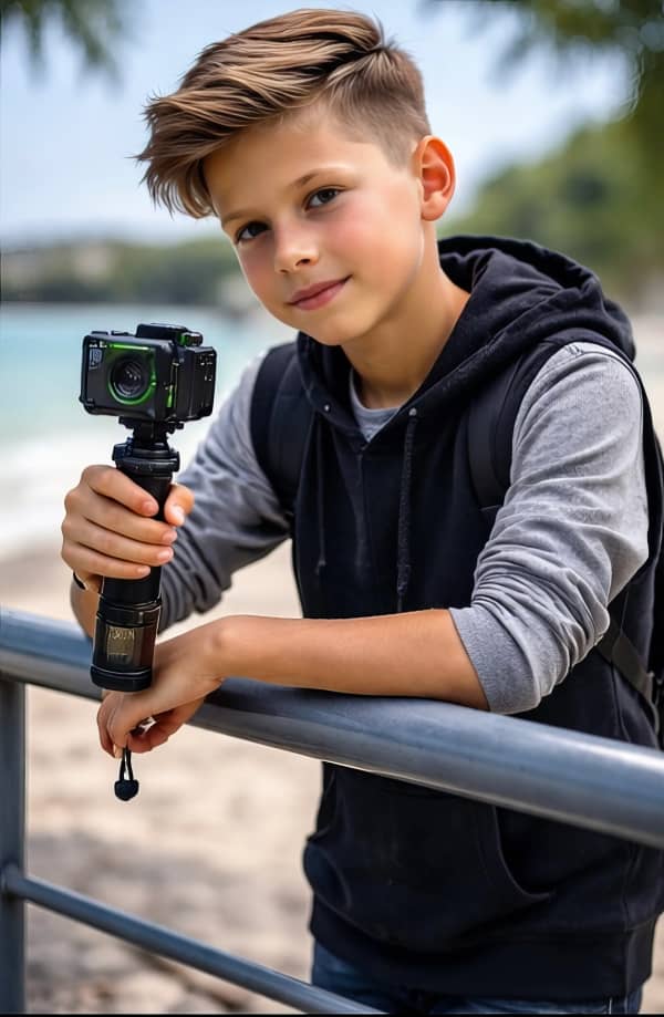 Boy vlogging with camera