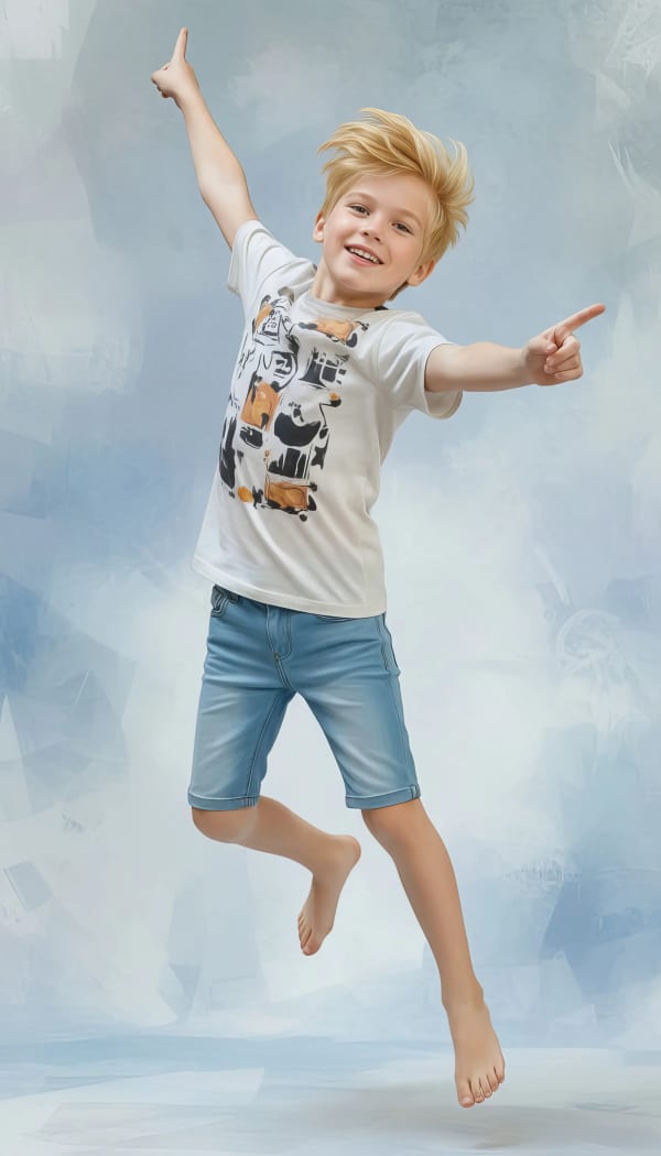 Boy jumping on beach