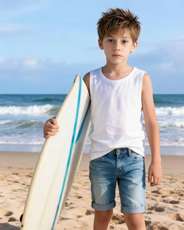 Boy carrying surfboard