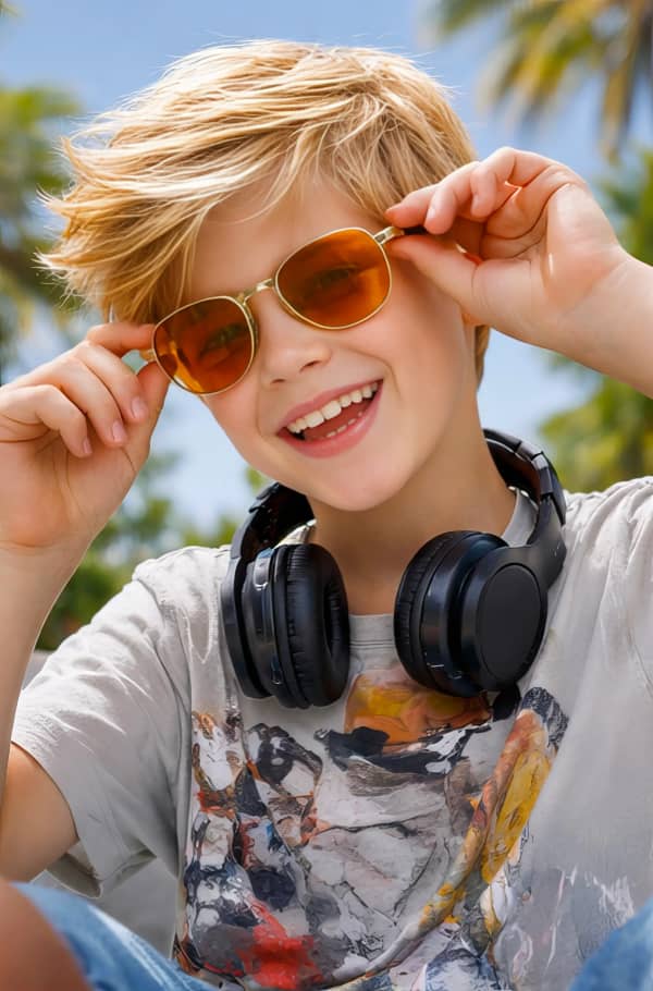 Boy with headphones and sunglasses