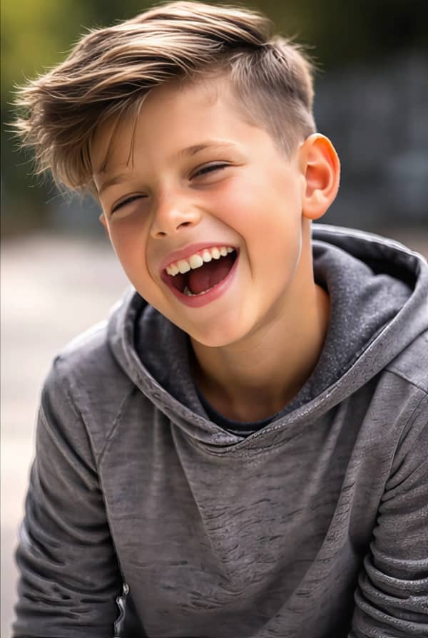 Boy smiling outdoors