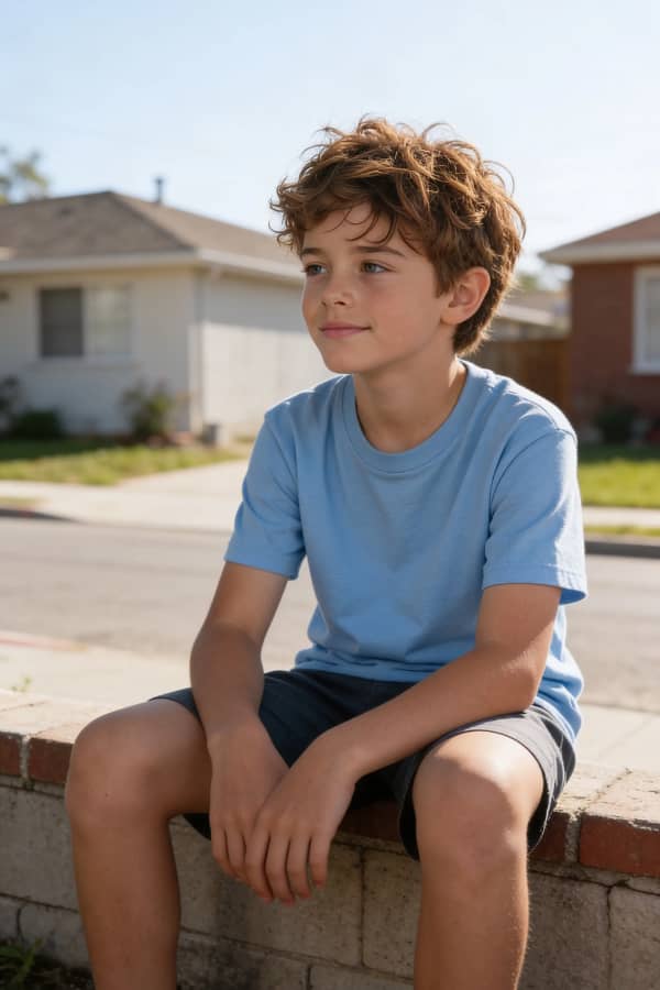 Boy sitting on steps