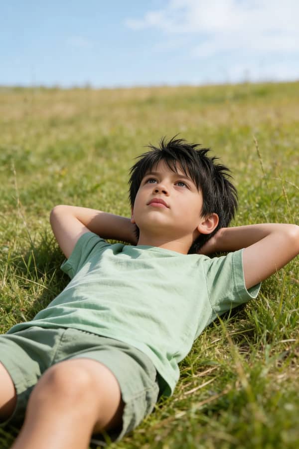 Boy laying in grass