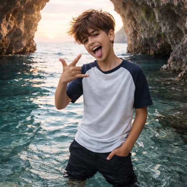 Boy giving peace sign