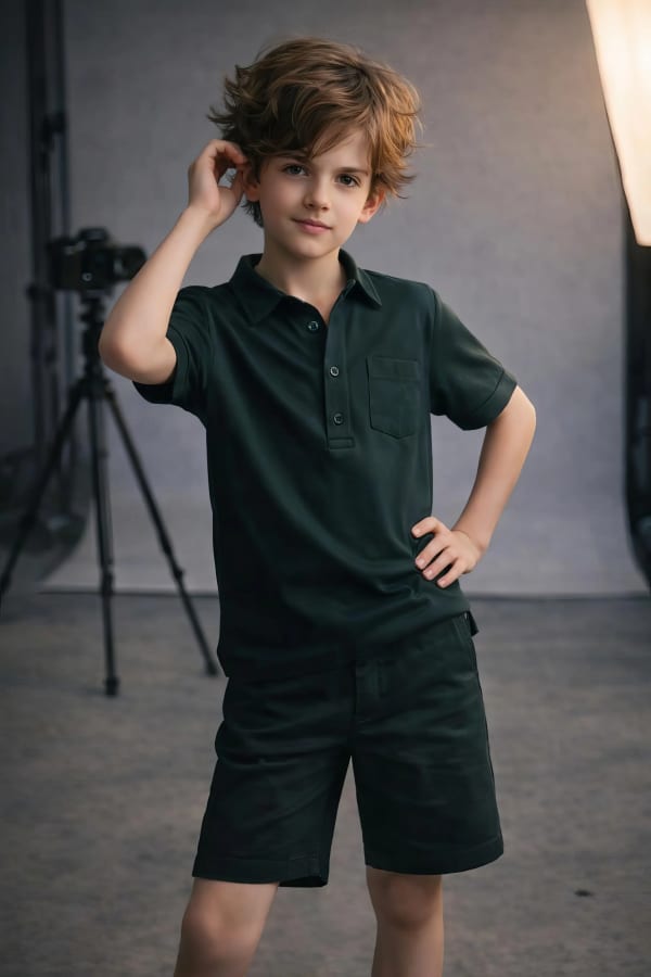 Boy in dark polo standing