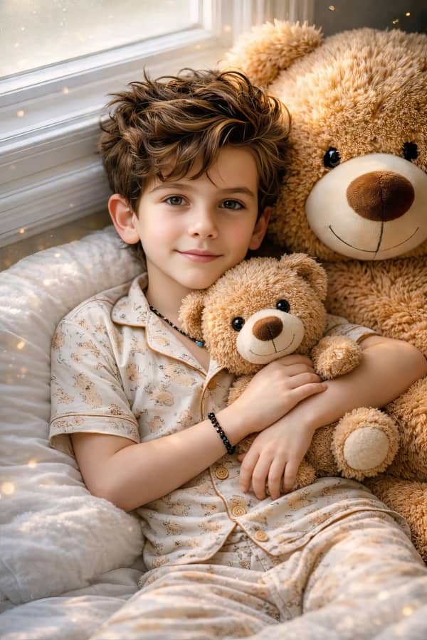 Boy holding small teddy bear