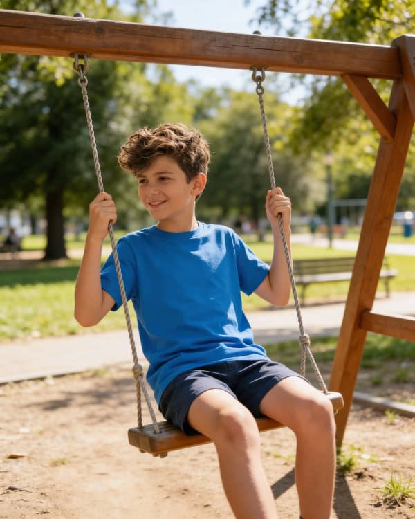 Boy on playground swing