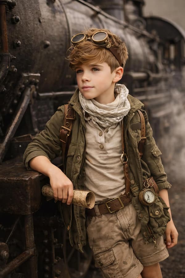 Boy riding vintage bicycle