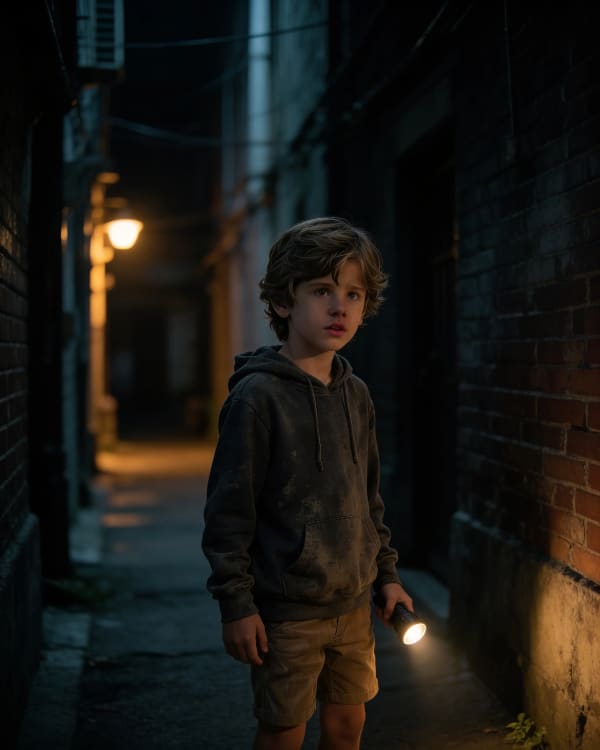 Boy in dark alley